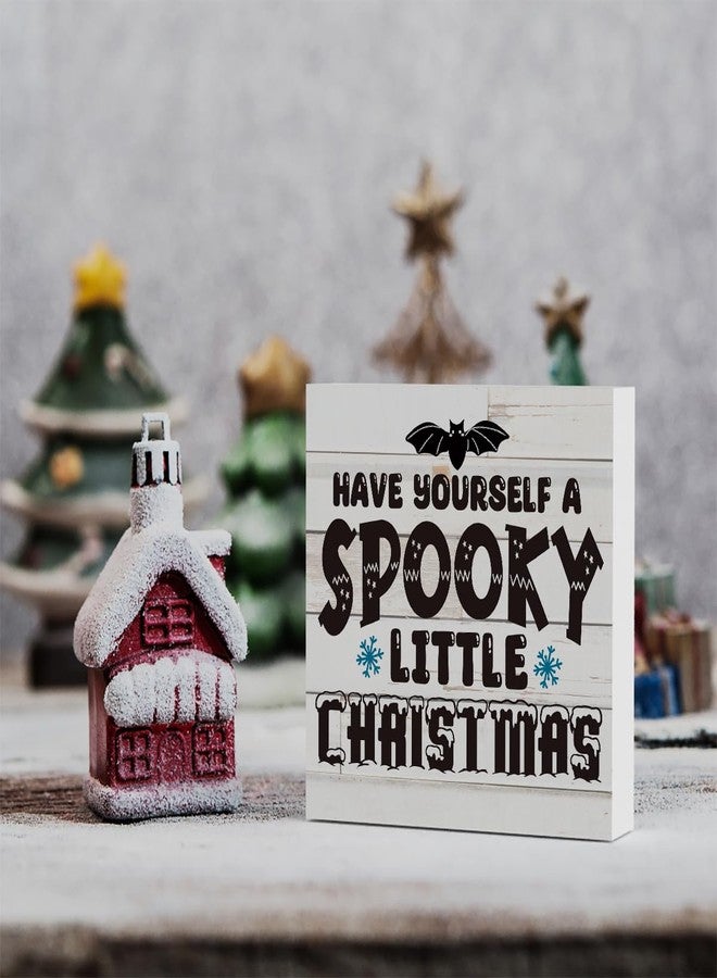 WRSUNT Rustic Winter Have Yourself a Spooky Little Christmas Bat Wood Box Sign, Farmhouse Christmas Santa Artwork Decor, Wood Square Sign Desk Block Signs Home Shelf Office Decoration 5 x 5 Inches - Image 5